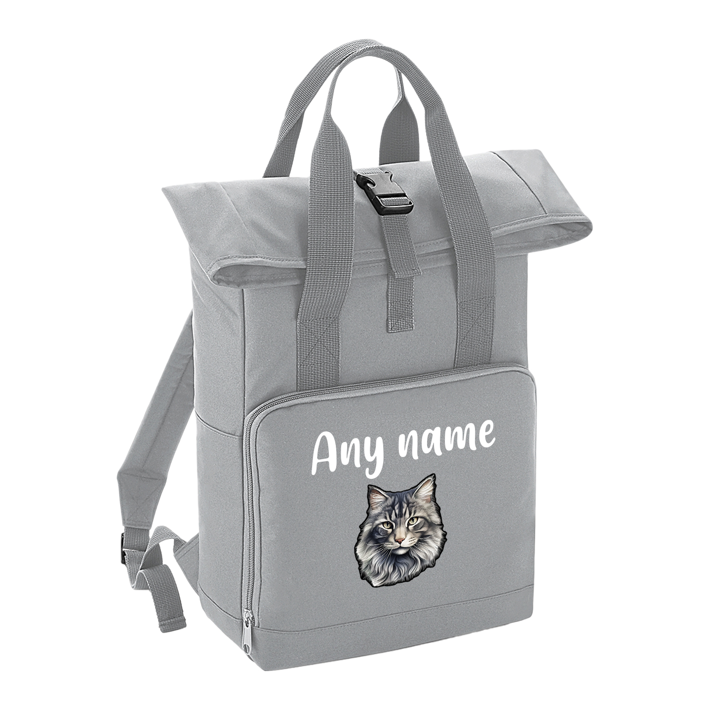 Grey Cat Breed with Personalised Name Backpack