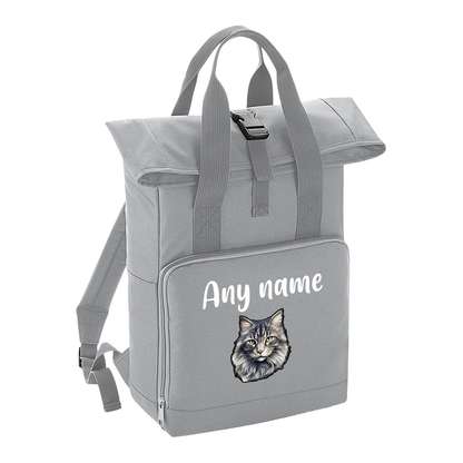 Grey Cat Breed with Personalised Name Backpack