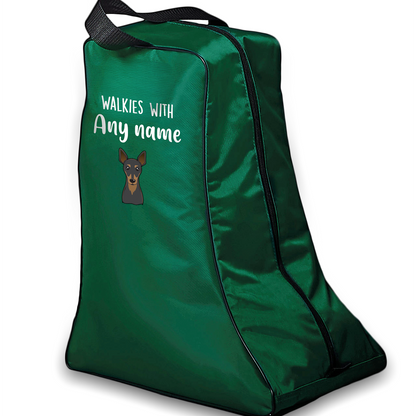 Green Walkies with Any Dog Breed Personalised with Name Welly Boot Bag