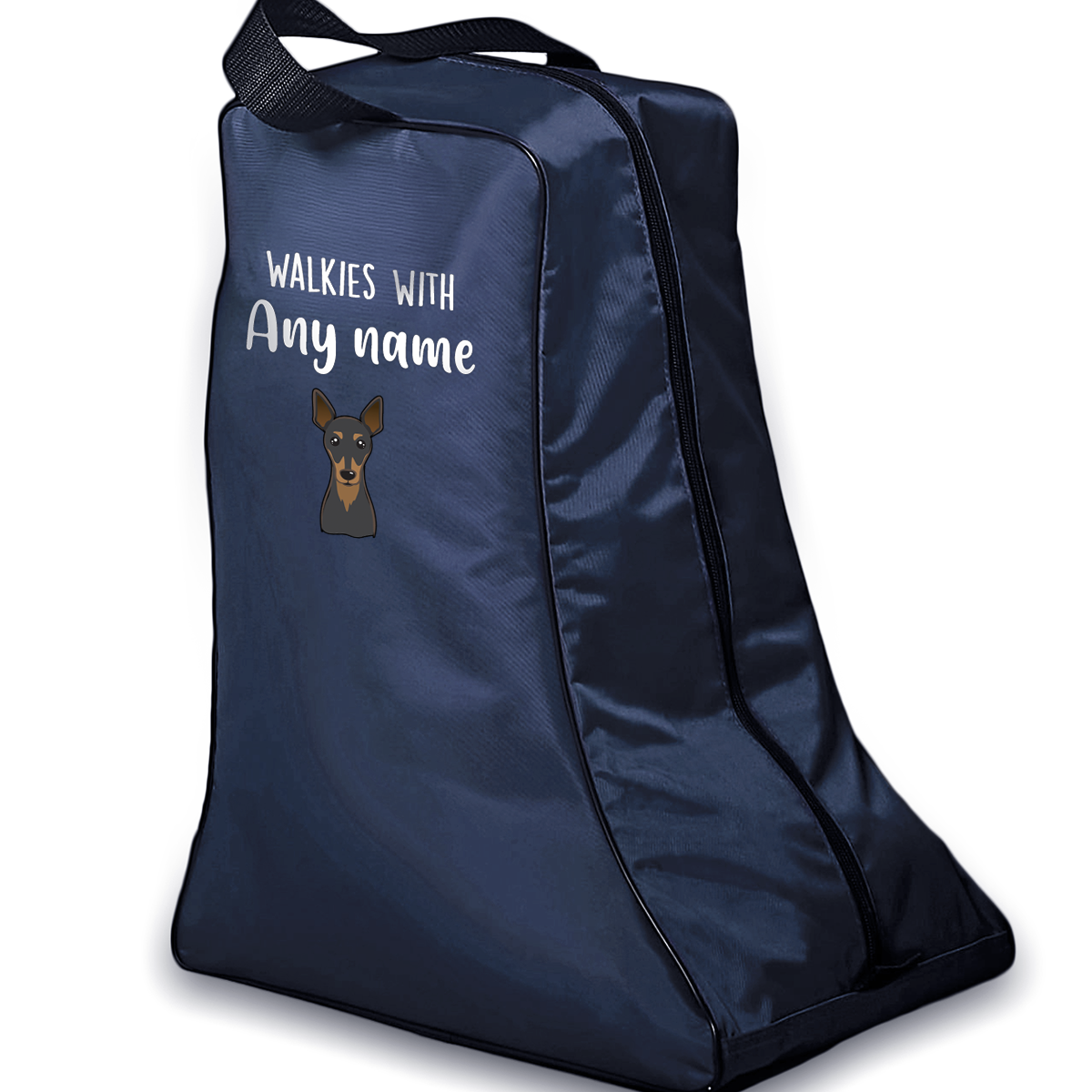 Navy Walkies with Any Dog Breed Personalised with Name Welly Boot Bag