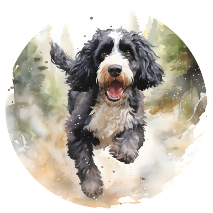 Grey Any Breed Running Woodland Dog with Personalised Name Backpack