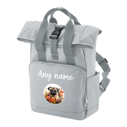 Travel Rucksack 9 Litres Grey Wildflower Dog Breed Design