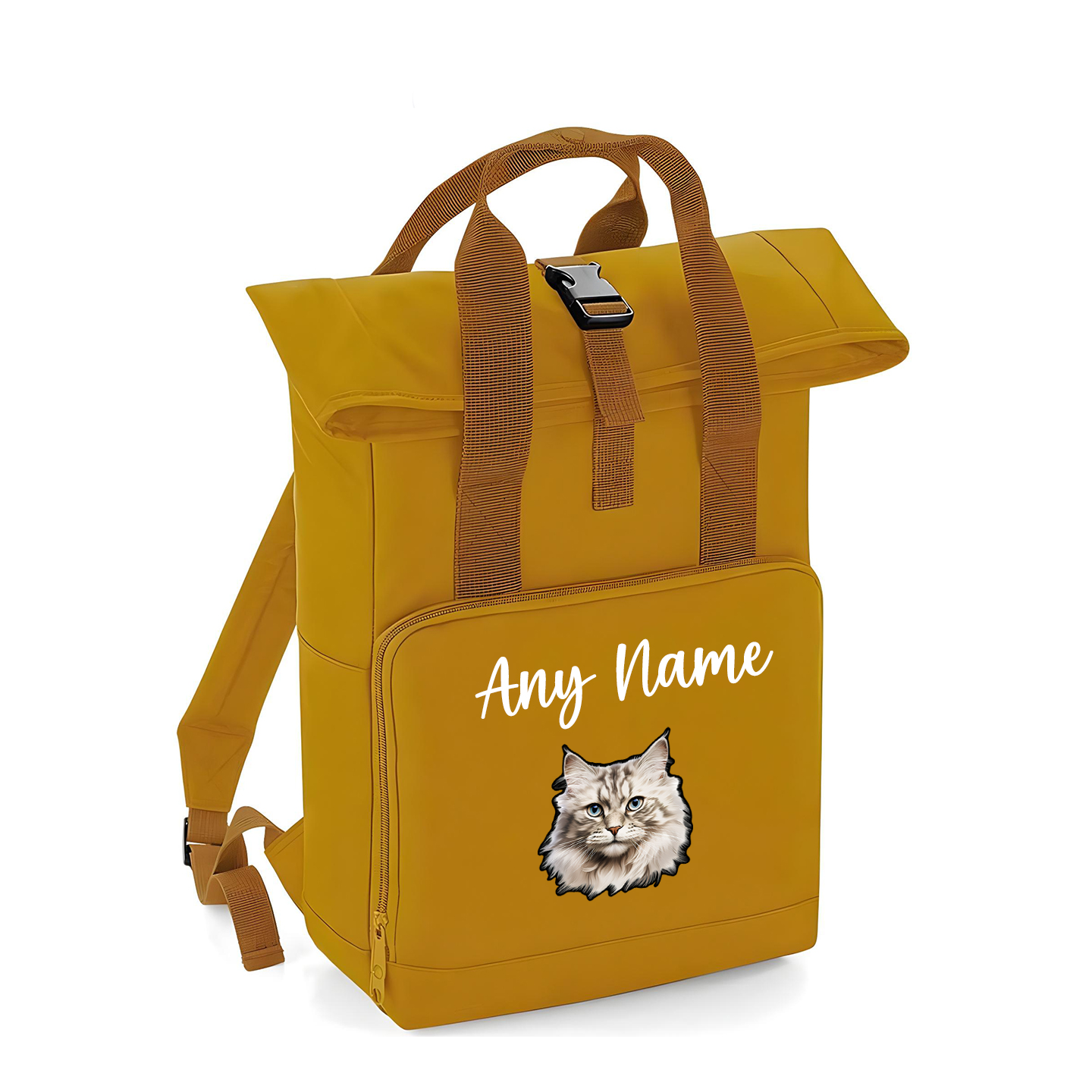 Mustard Cat Breed with Personalised Name Backpack