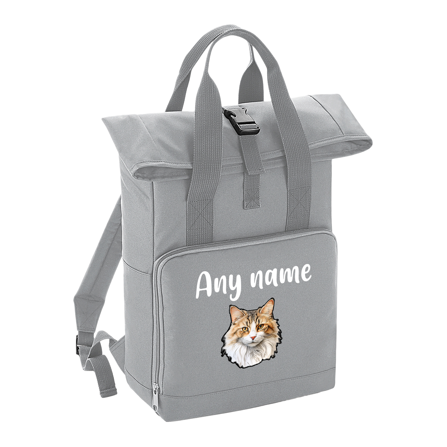 Grey Cat Breed with Personalised Name Backpack