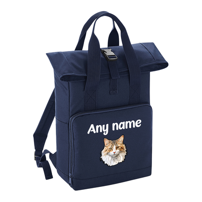 Navy Cat Breed with Personalised Name Backpack