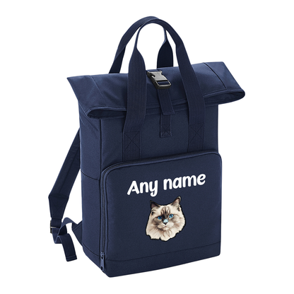 Navy Cat Breed with Personalised Name Backpack