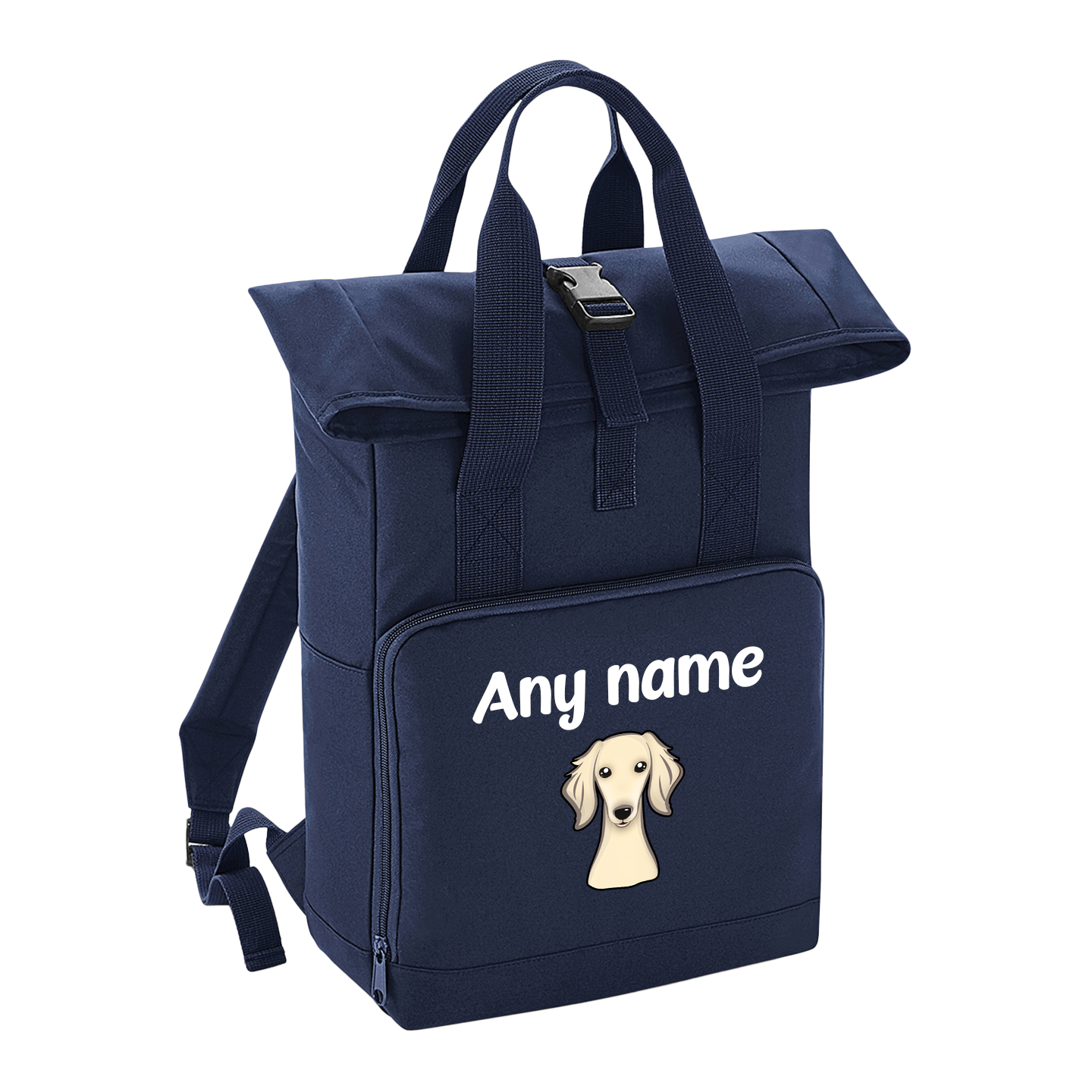 Overnighter Rucksack 14 Litres Navy Blue Any Breed Backpack With Custom Personalised Dog Name