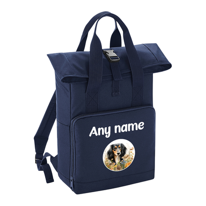 Overnighter Rucksack 14 Litres Navy Blue Wildflower Dog Breed Design