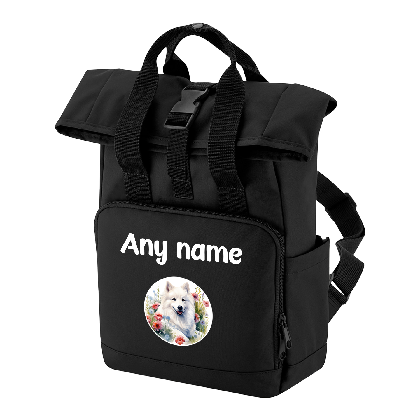 Travel Rucksack 9 Litres Black Wildflower Dog Breed Design