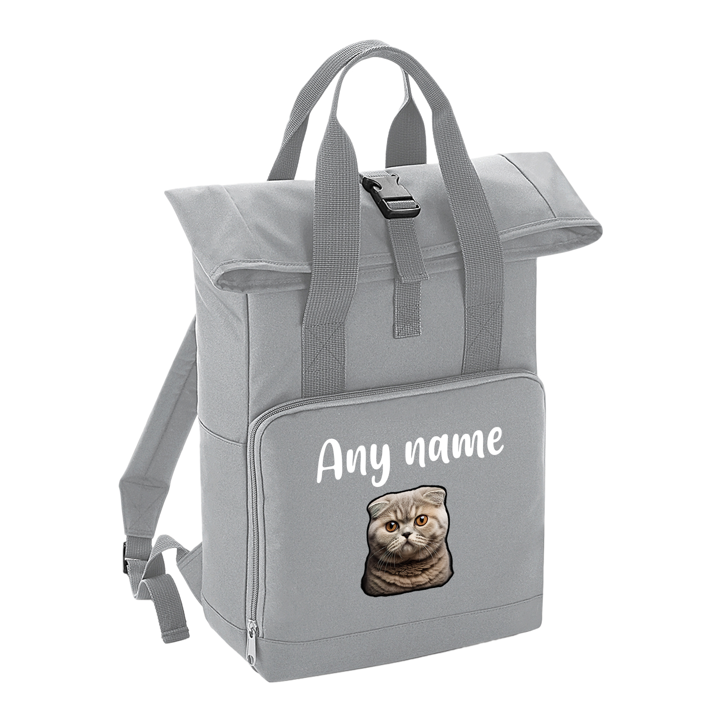 Grey Cat Breed with Personalised Name Backpack