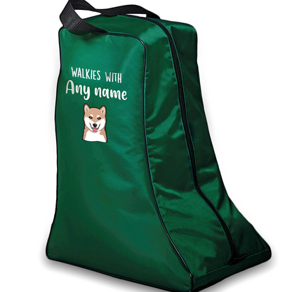 Green Walkies with Any Dog Breed Personalised with Name Welly Boot Bag