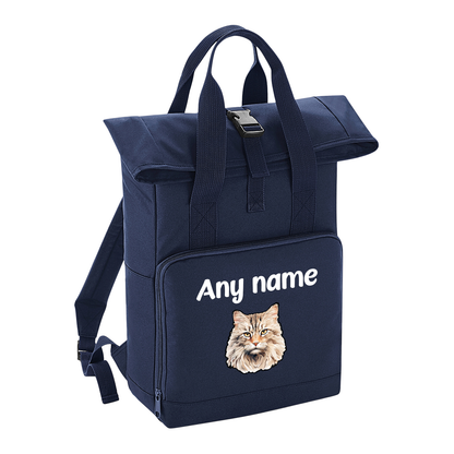Navy Cat Breed with Personalised Name Backpack