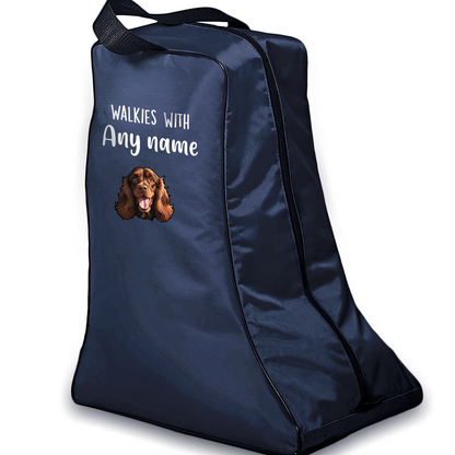Navy Walkies with Any Dog Breed Personalised with Name Welly Boot Bag