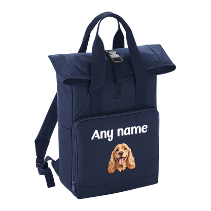 Overnighter Rucksack 14 Litres Navy Blue Any Breed Backpack With Custom Personalised Dog Name