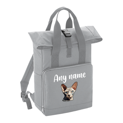 Grey Cat Breed with Personalised Name Backpack