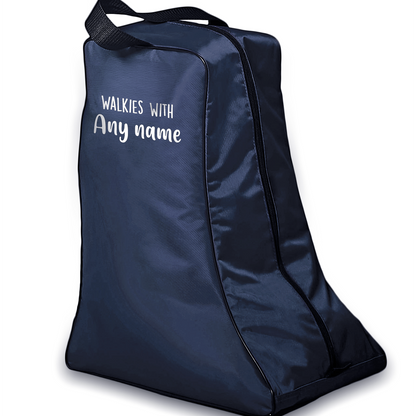 Navy Walkies with Any Dog Breed Personalised with Name Welly Boot Bag