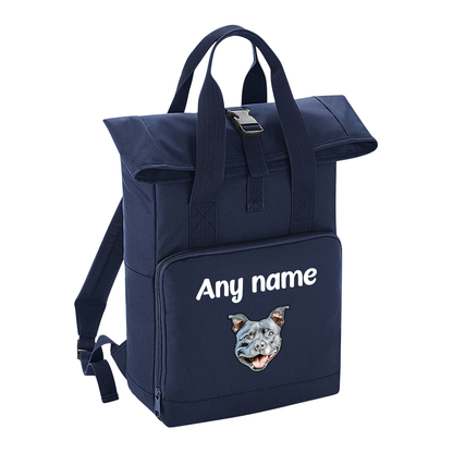 Overnighter Rucksack 14 Litres Navy Blue Any Breed Backpack With Custom Personalised Dog Name