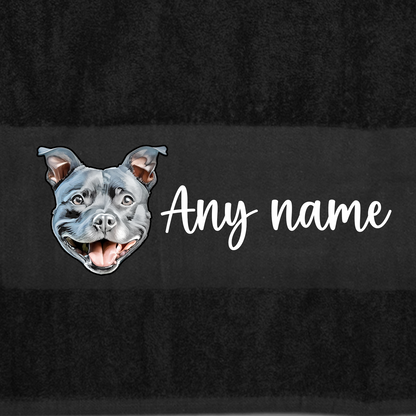 BLACK Any Pet Name And A Choice Of Dog Breed - Bath Towel