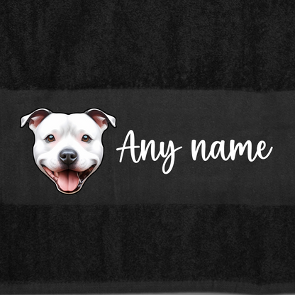 BLACK Any Pet Name And A Choice Of Dog Breed - Bath Towel