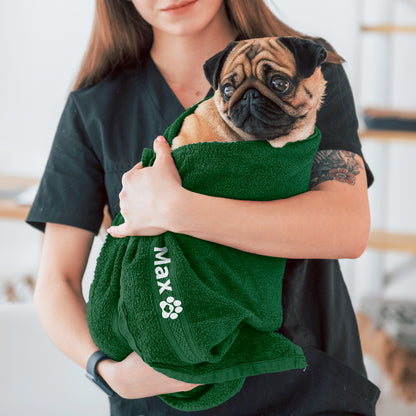 Forest Green Pet Towel Personalised With Name or Wording