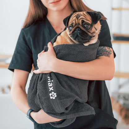 Steel Grey Pet Towel Personalised With Name or Wording