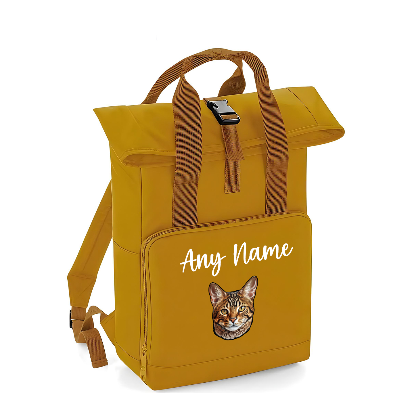 Mustard Cat Breed with Personalised Name Backpack