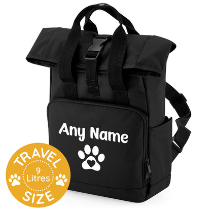 Travel Size Black Heart & Paw Backpack With Any Name Or Wording