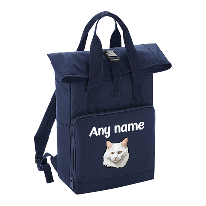 Navy Cat Breed with Personalised Name Backpack