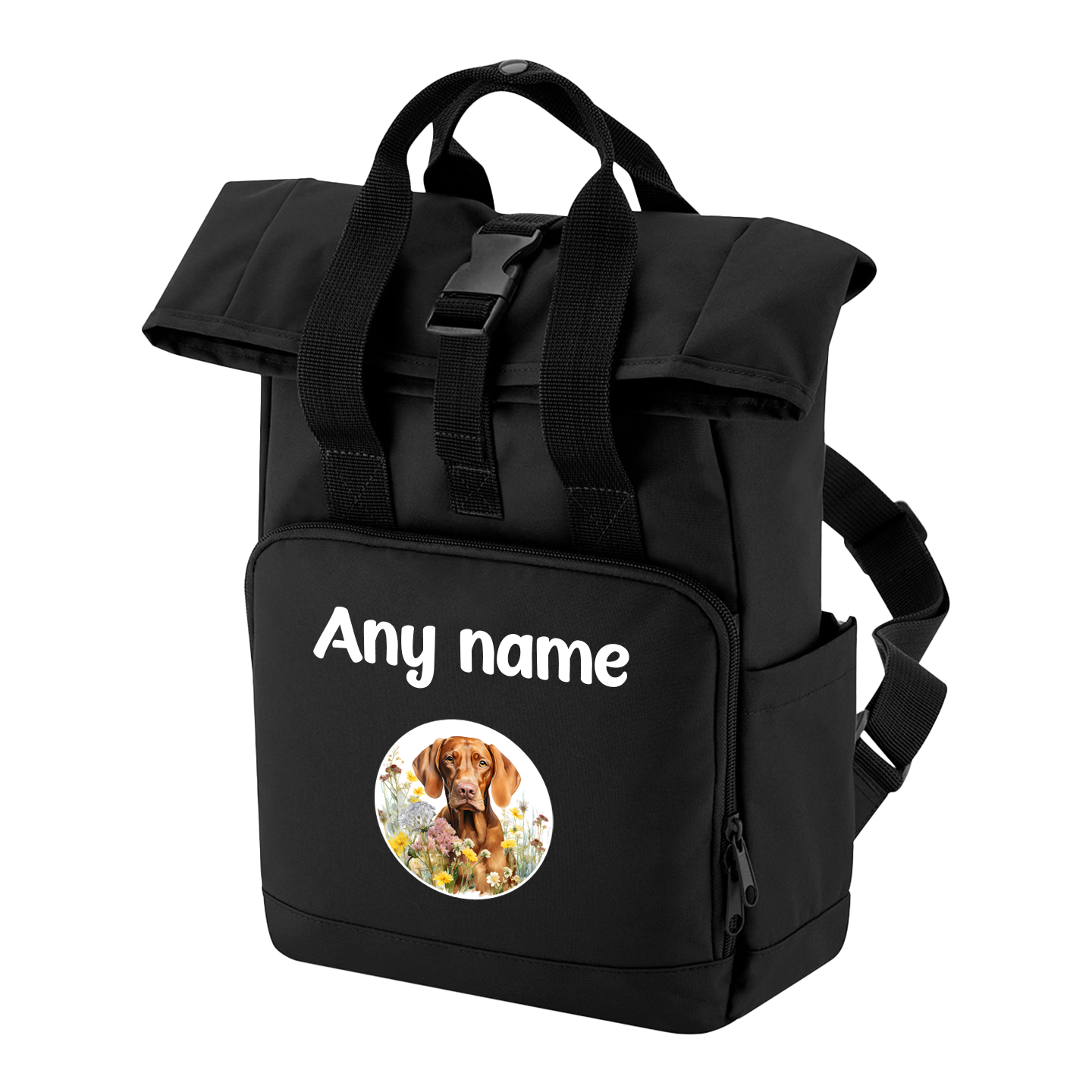Travel Rucksack 9 Litres Black Wildflower Dog Breed Design
