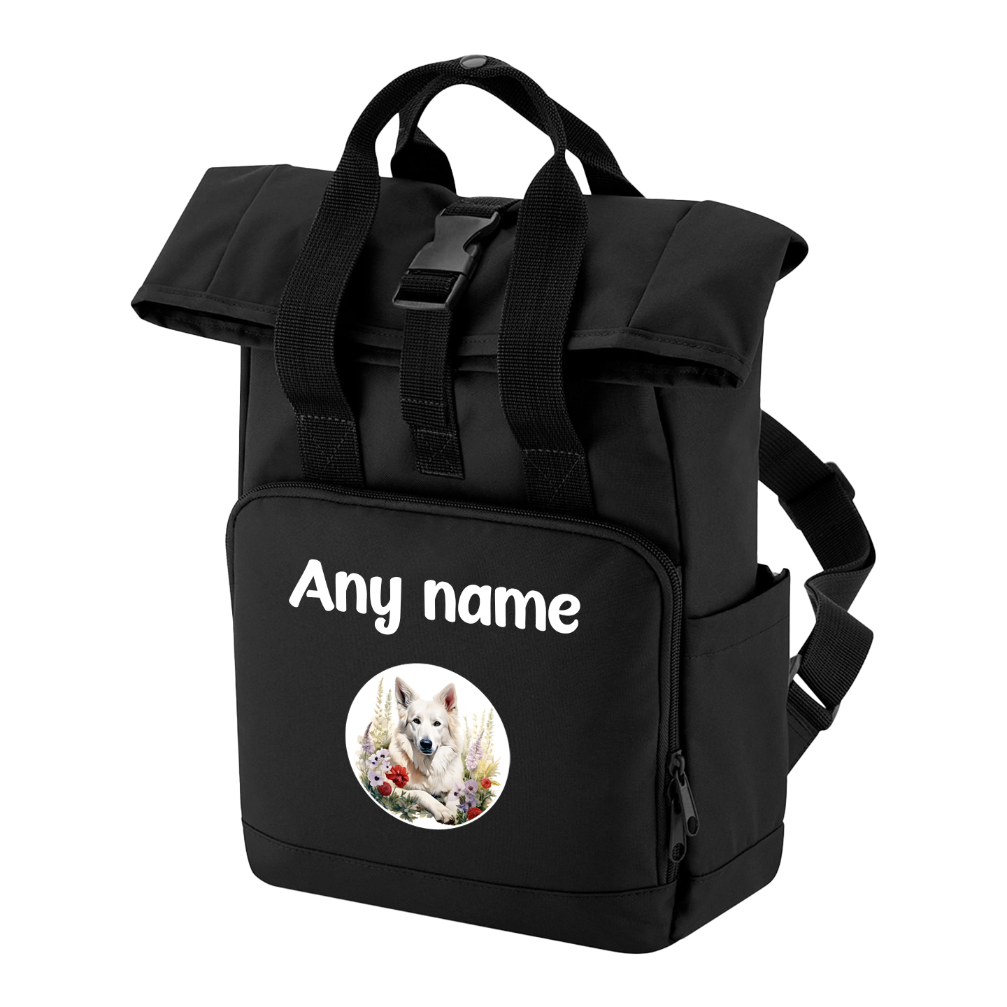 Travel Rucksack 9 Litres Black Wildflower Dog Breed Design