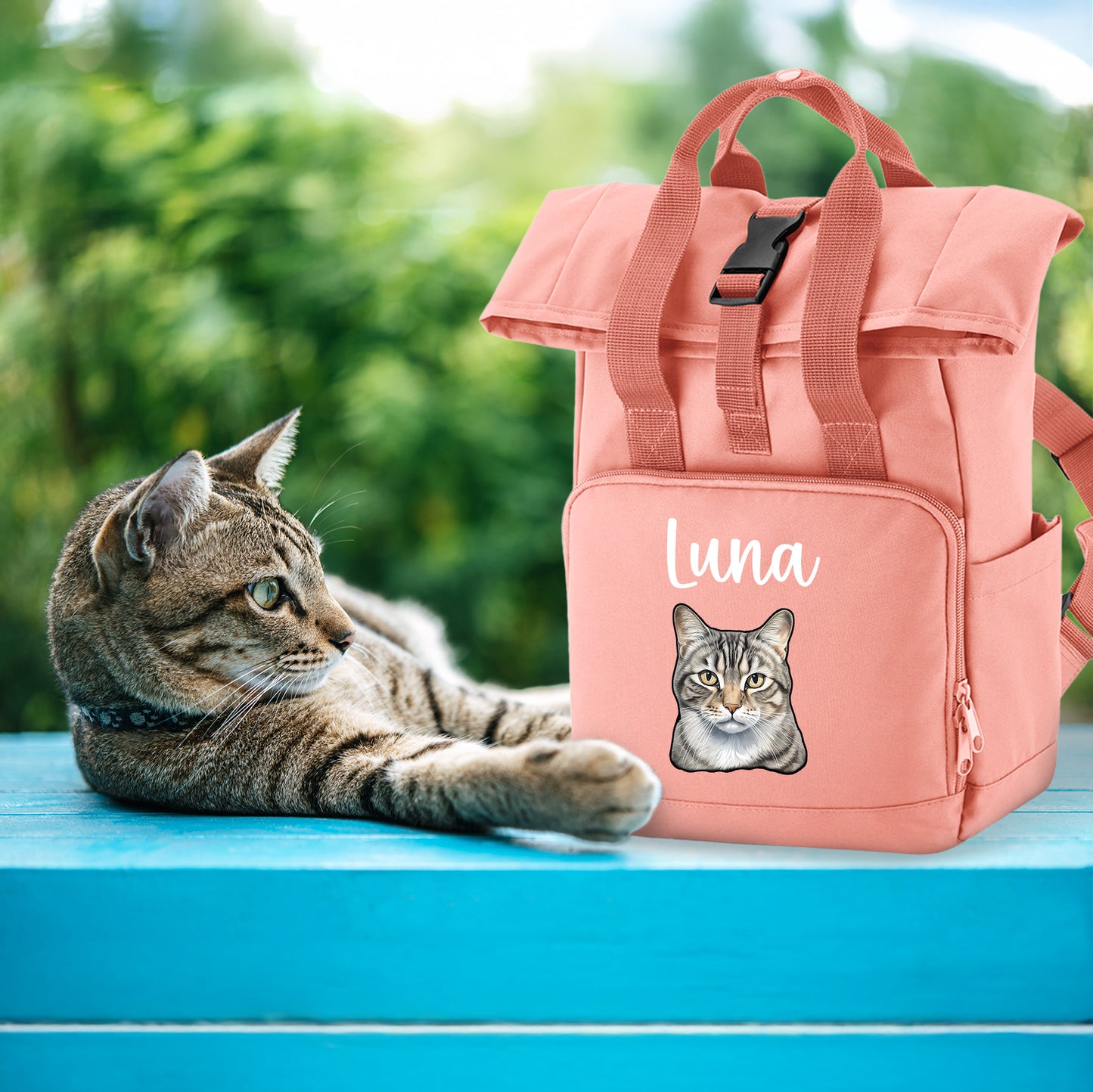 Navy Cat Breed with Personalised Name Backpack