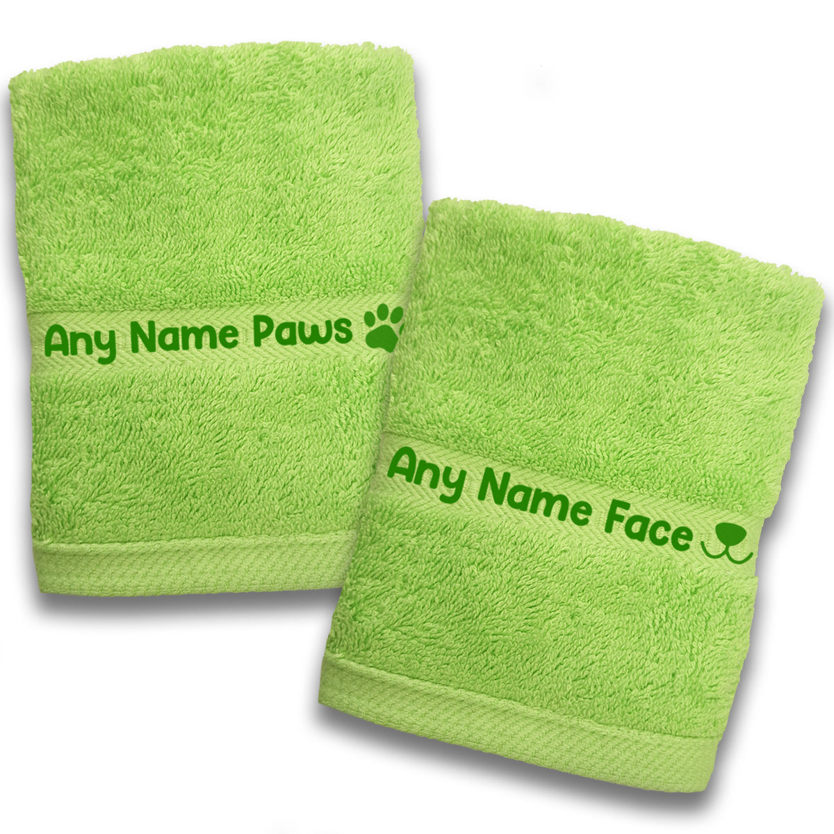 Lime Green Dog Pet Face and  Paws Wiper Towel Cloths - Any Name