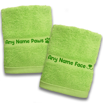 Lime Green Dog Pet Face and  Paws Wiper Towel Cloths - Any Name