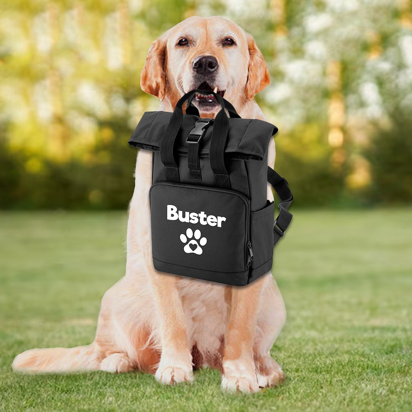 Travel Size Black Heart & Paw Backpack With Any Name Or Wording
