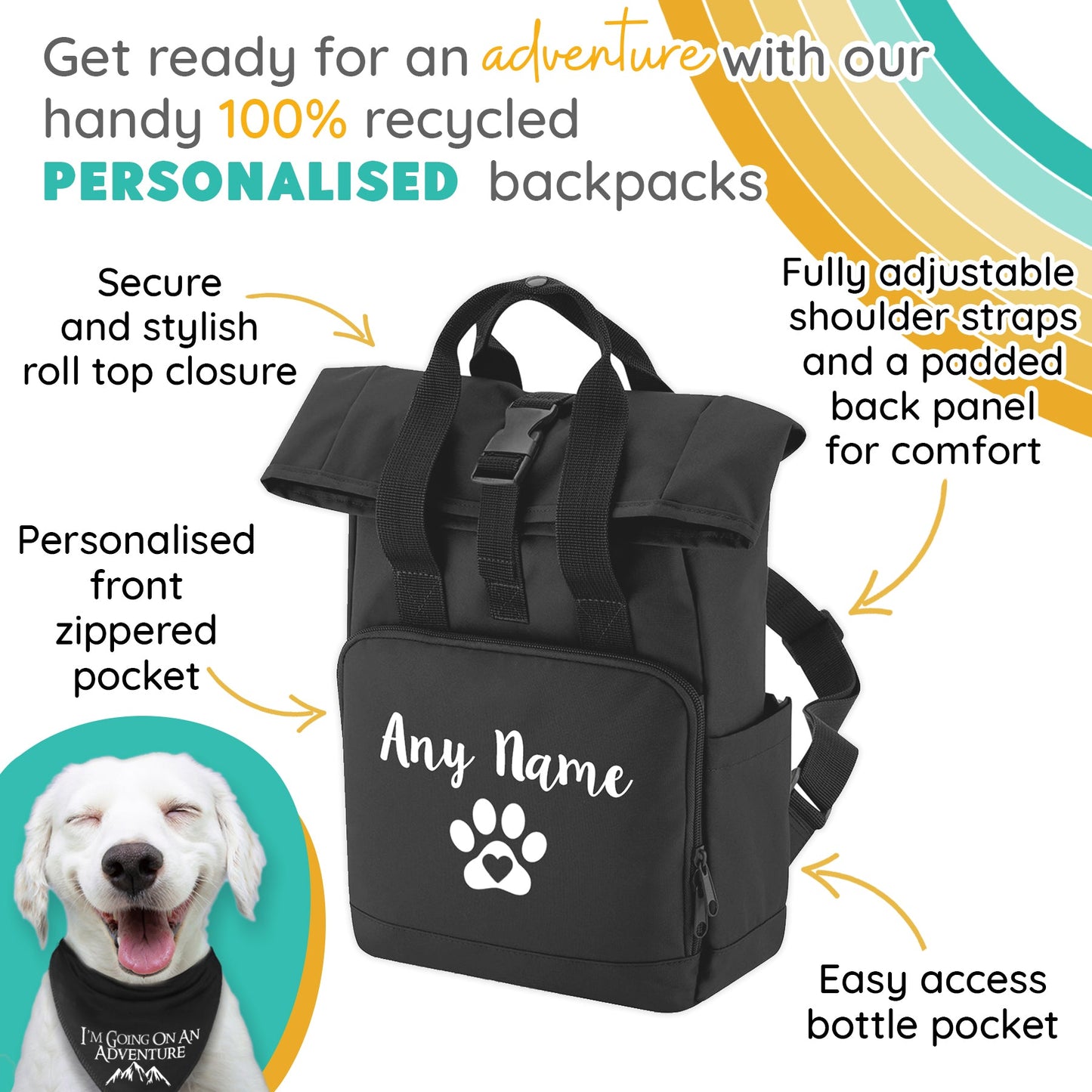 Travel Size Black Heart & Paw Backpack With Any Name Or Wording
