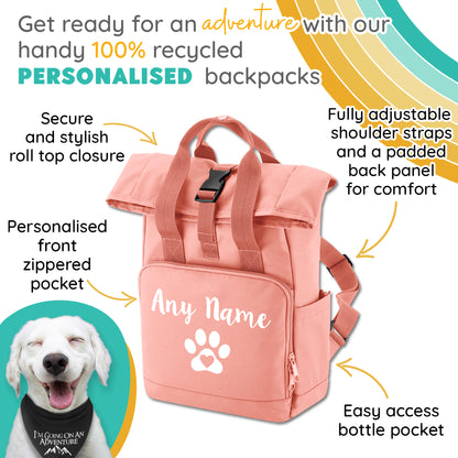 Travel Size Peach Pink Heart & Paw Backpack With Any Name Or Wording