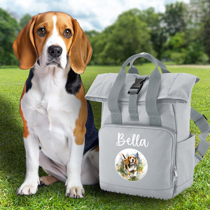 Grey Any Breed Running Woodland Dog with Personalised Name Backpack