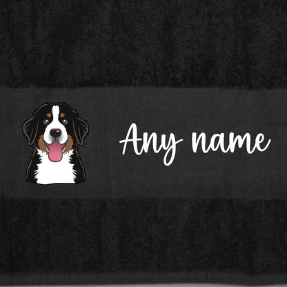 BLACK Any Pet Name And A Choice Of Dog Breed - Bath Towel