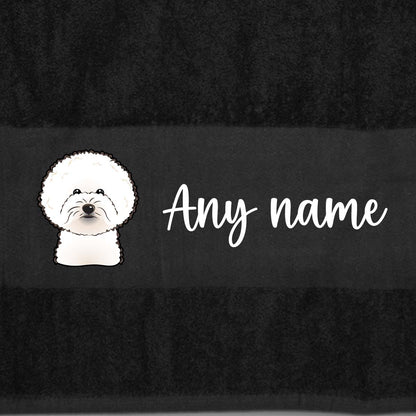 BLACK Any Pet Name And A Choice Of Dog Breed - Bath Towel
