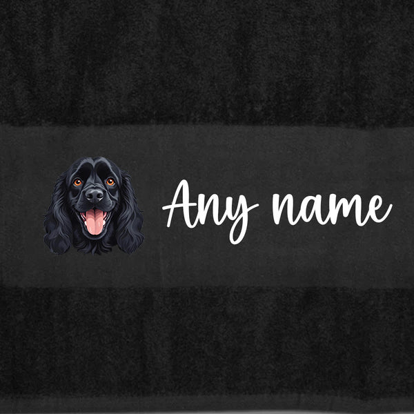 BLACK Any Pet Name And A Choice Of Dog Breed - Travel Towel