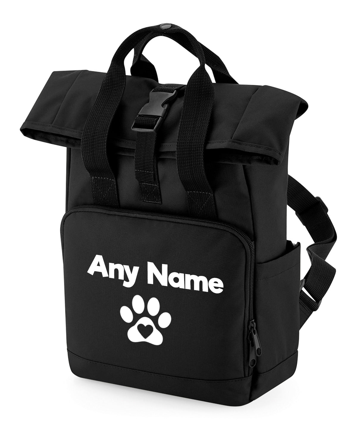 Travel Size Black Heart & Paw Backpack With Any Name Or Wording