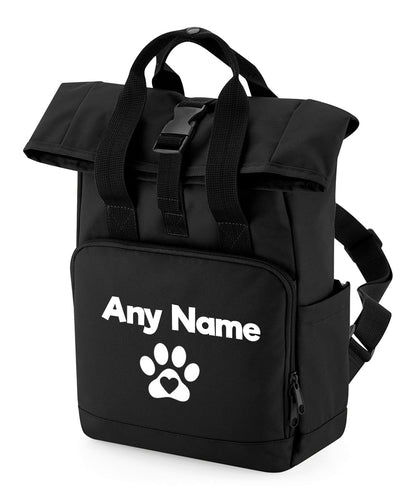 Travel Size Black Heart & Paw Backpack With Any Name Or Wording