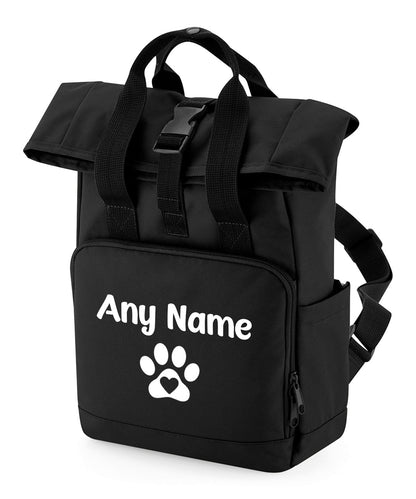 Travel Size Black Heart & Paw Backpack With Any Name Or Wording