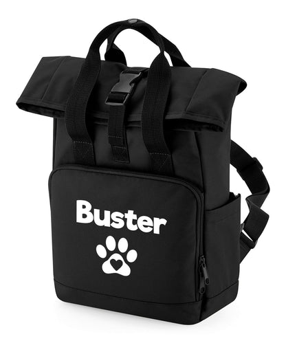 Travel Size Black Heart & Paw Backpack With Any Name Or Wording