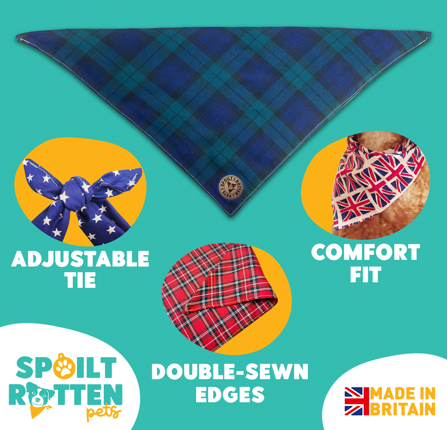 The Edinburgh - Blue Tartan Tied Dog Bandana