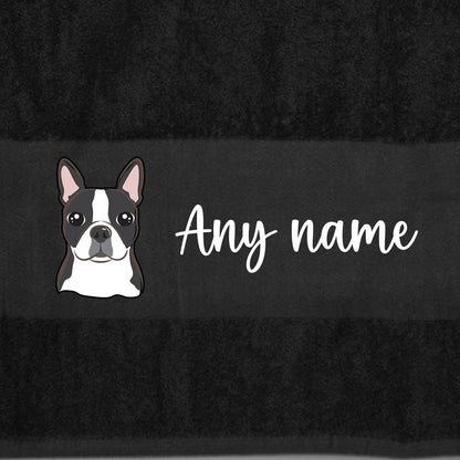 BLACK Any Pet Name And A Choice Of Dog Breed - Bath Towel