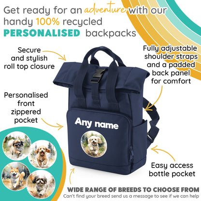 Navy Any Breed Running Woodland Dog with Personalised Name Backpack
