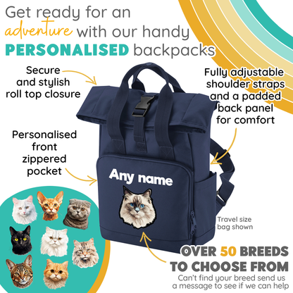 Mustard Cat Breed with Personalised Name Backpack