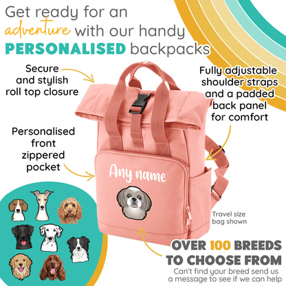 Overnighter Rucksack 14 Litres Peach Coral Any Breed Backpack With Custom Personalised Dog Name
