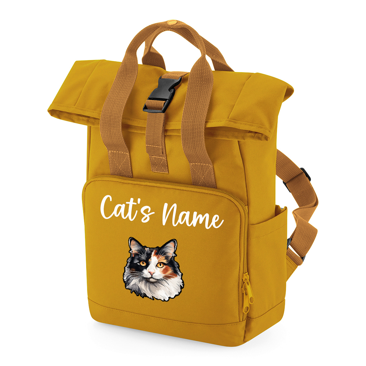 Mustard Cat Breed with Personalised Name Backpack